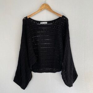 Zara Women's Size Large Open Knit Oversized Black Sweater